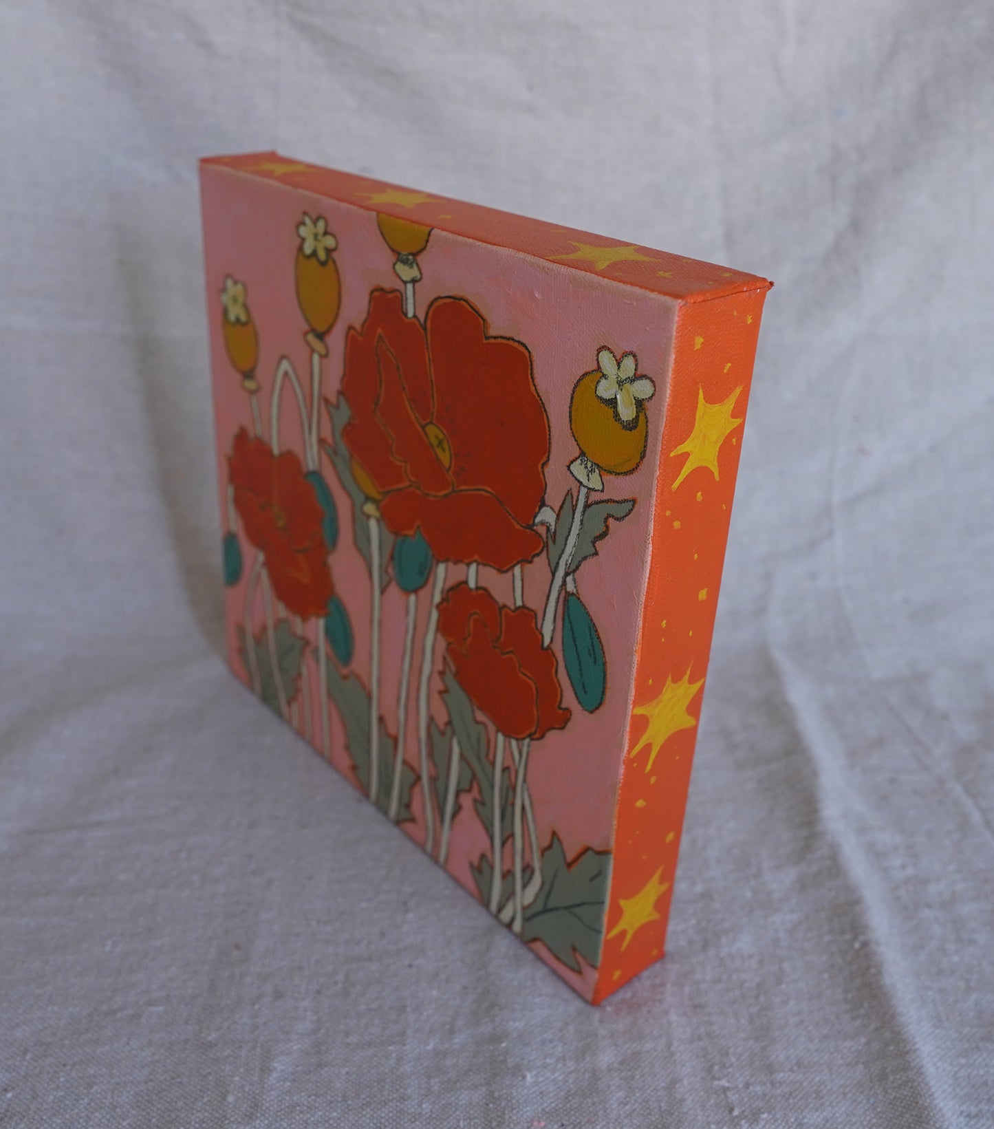 Retro Poppies - 10x10 Original Painting