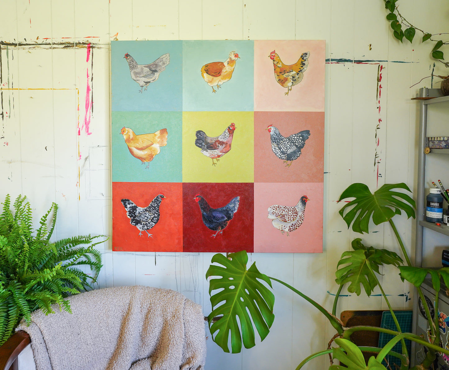 Rainbow Chickens - 36x36 Original Painting