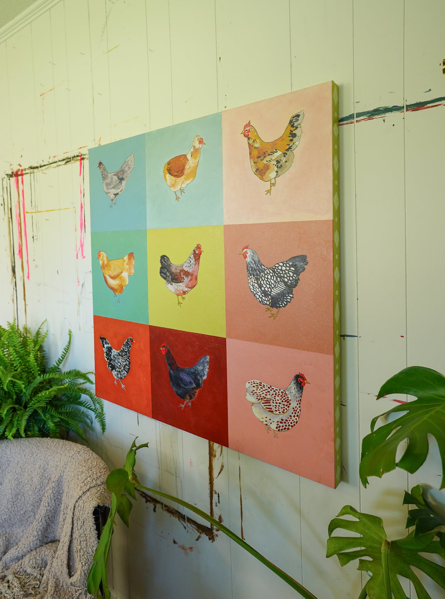 Rainbow Chickens - 36x36 Original Painting