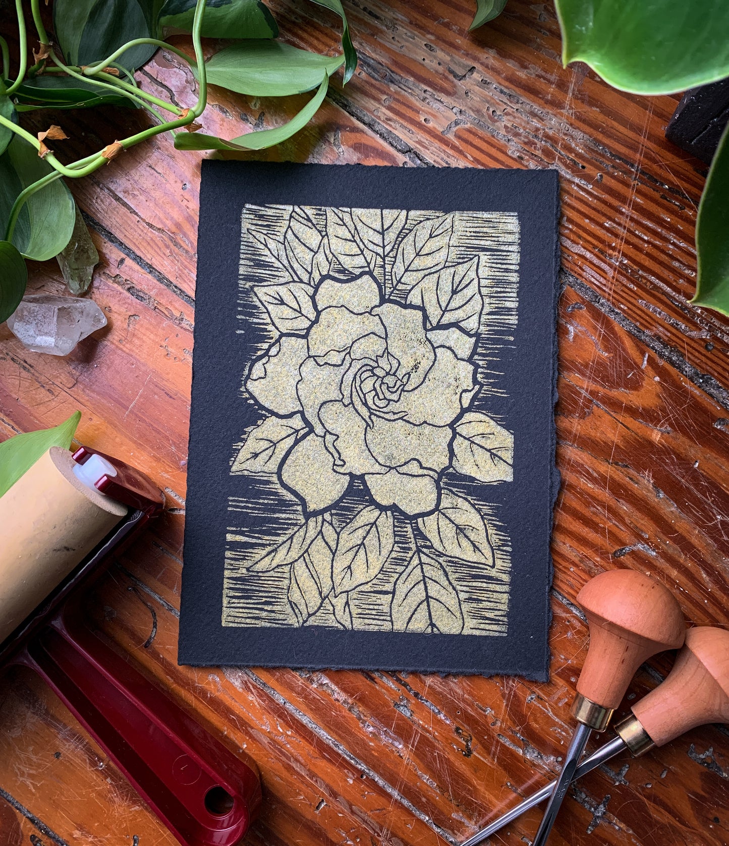 "Gardenia" Original Linocut Print