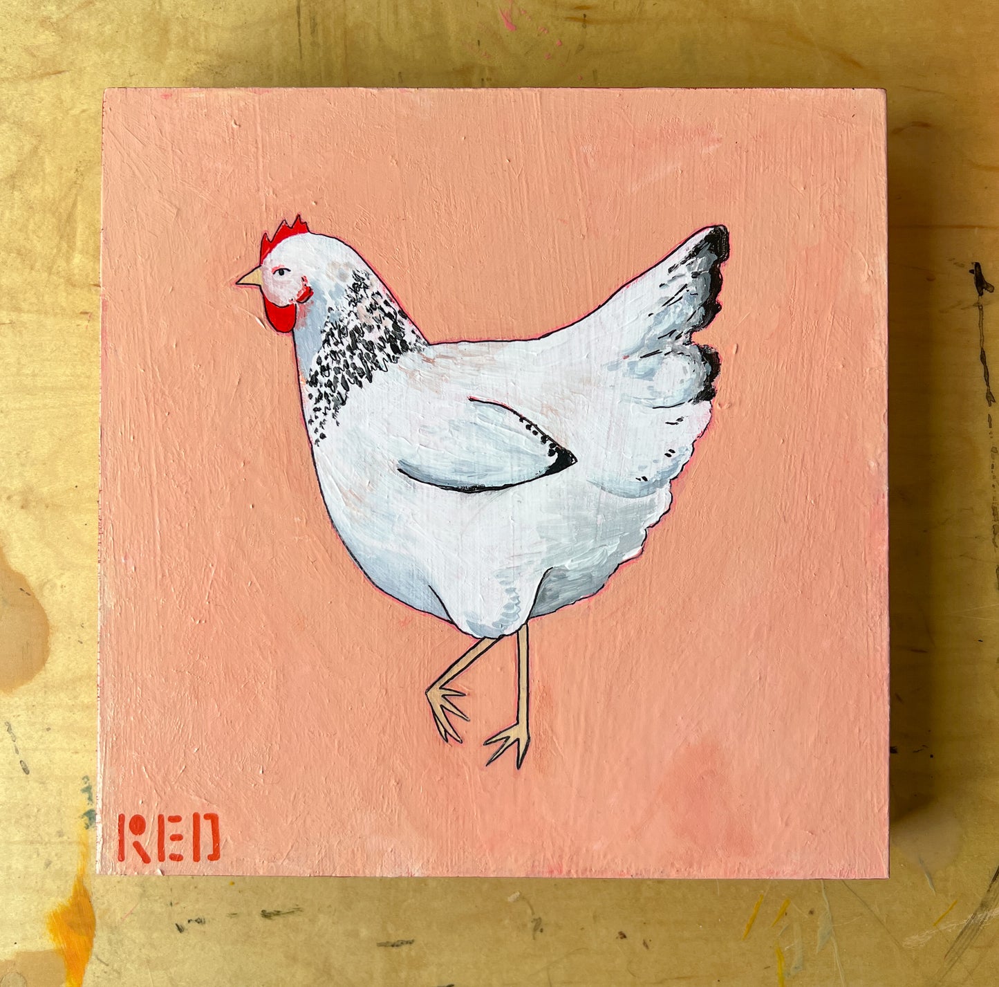 "Light Sussex Chicken" - 10x10 Original Painting