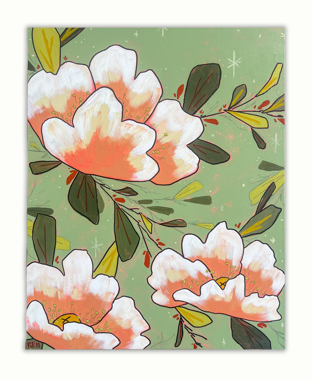 Wild Roses in Mint - 24x30 Original
