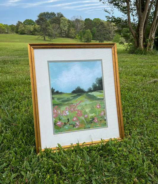 "Clover Meadow" Framed Print in a Gold Vintage Frame